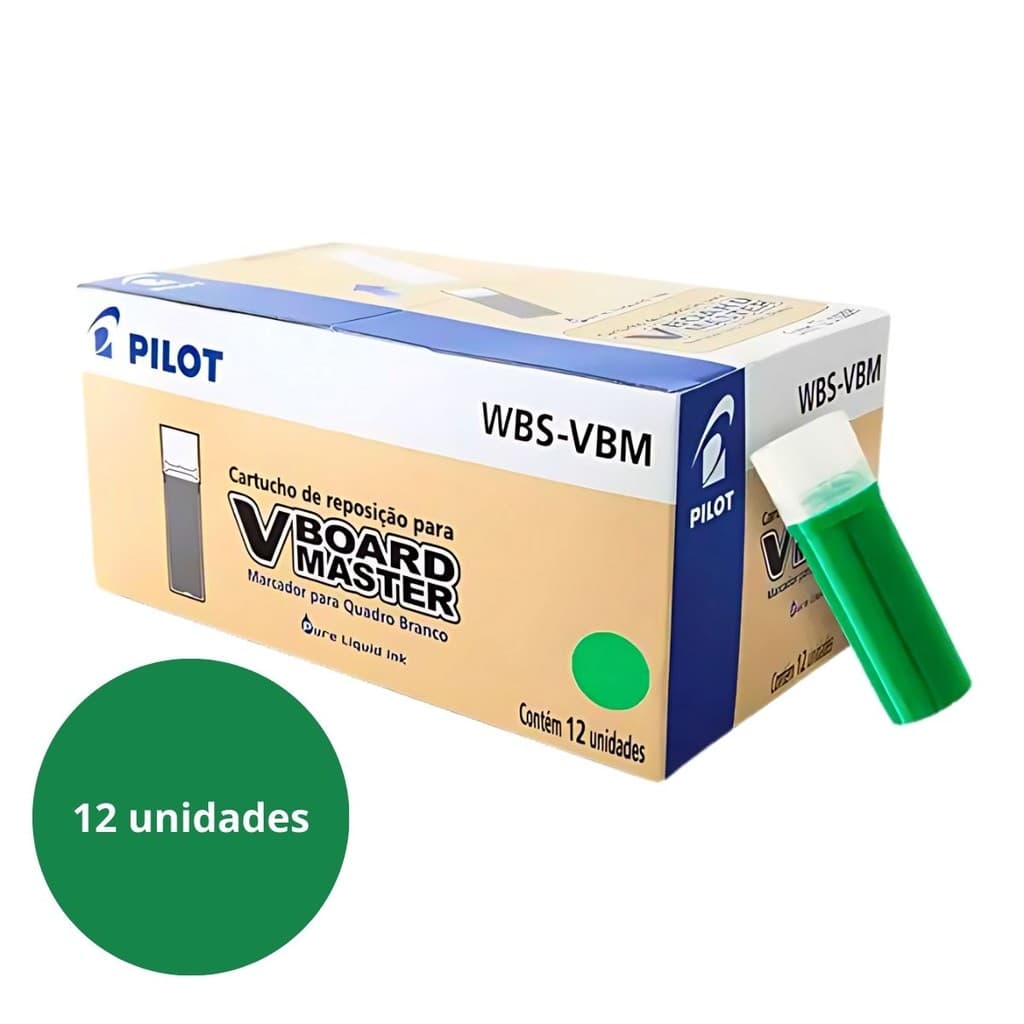 CAIXA COM 12 UNIDADES DE REFIL DE TINTA PARA MARCADOR QUADRO BRANCO VERDE PILOT BOARD MASTER
