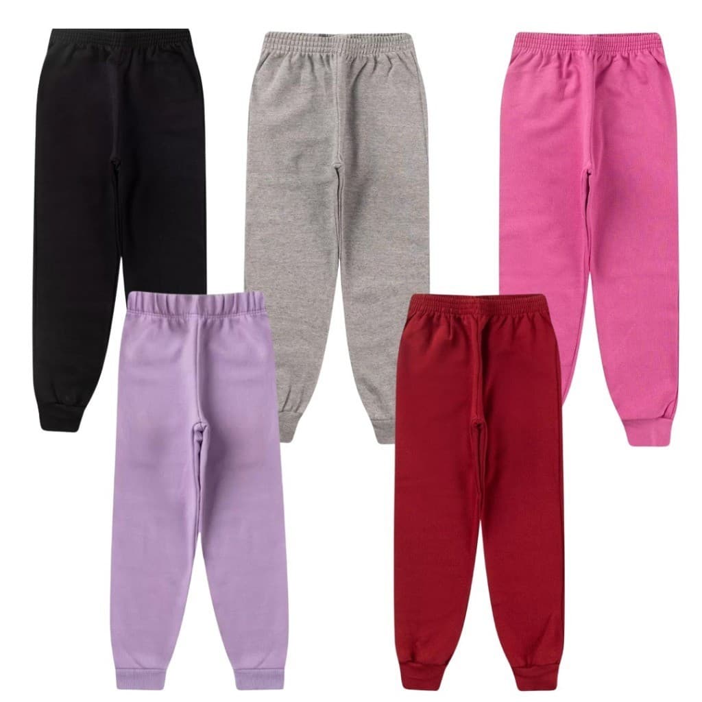 Kit 5 Calça Moletom Infantil Apeluciada Menina, com Punho 1 a 12 anos