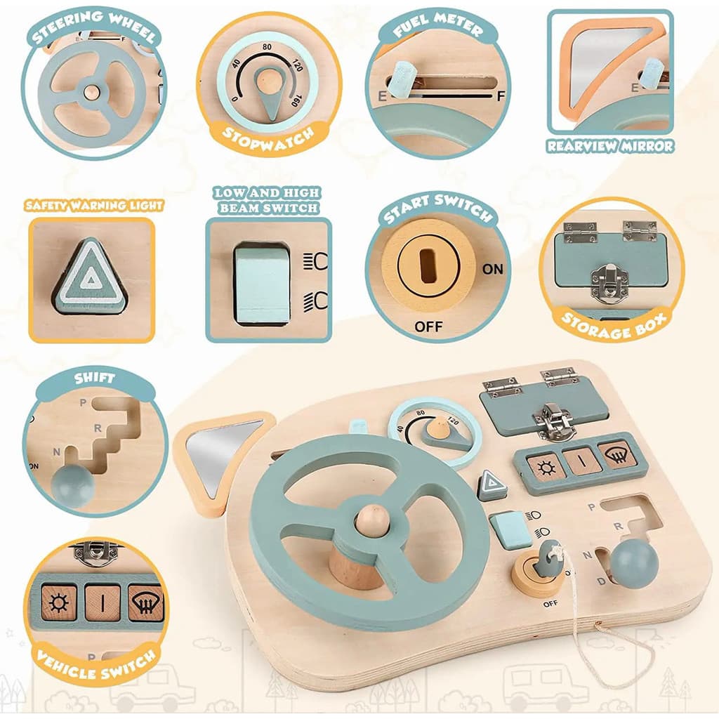 Montessori Toy Steering Wheel Busy Board Brinquedos Sensoriais de Madeira Crianças Pré-Escolar Aprendizagem Atividades