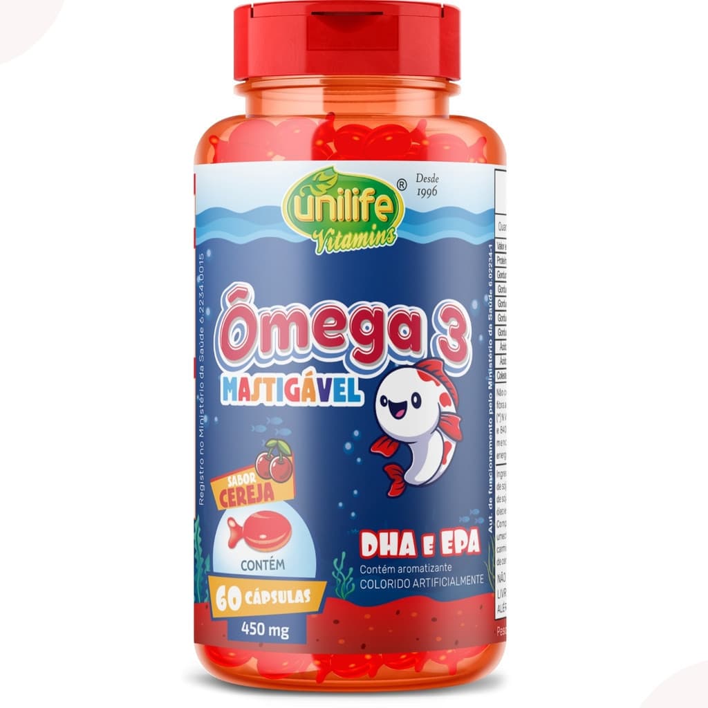 Ômega 3 Mastigável 60 Capsulas Sabor Cereja De Peixinhos Desodorizado Facil Digestão - Unilife