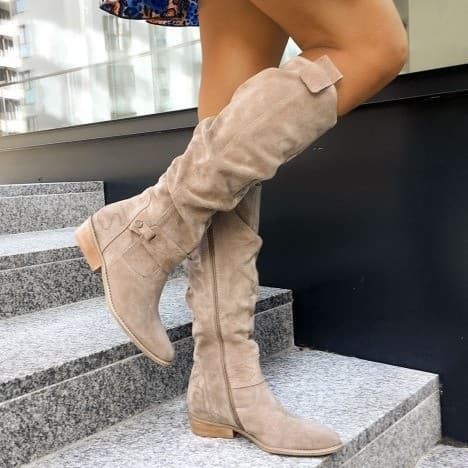 Novos modelos de outono no inverno com zíper lateral de salto baixo 40-43 botas de cano alto de camurça