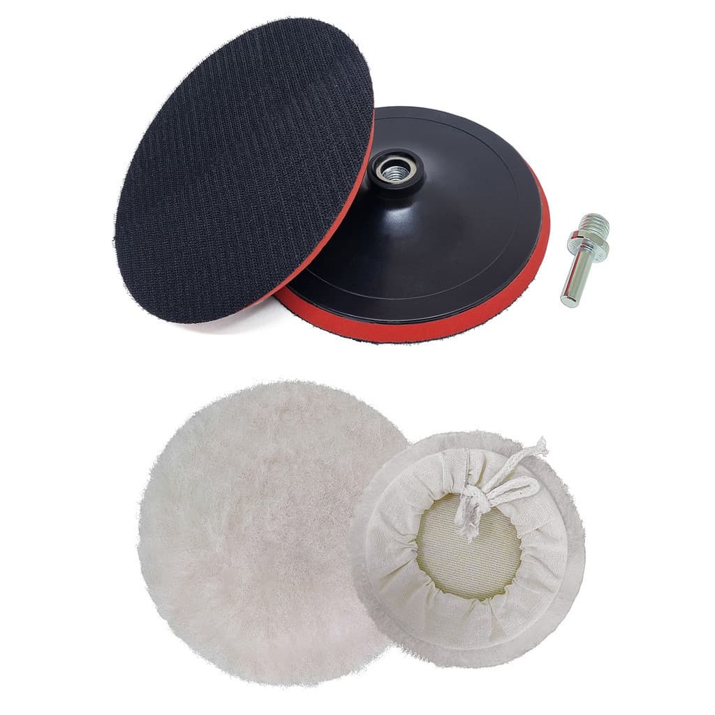 Kit Polimento Boina Lã + Disco 180mm + Adaptador Furadeira