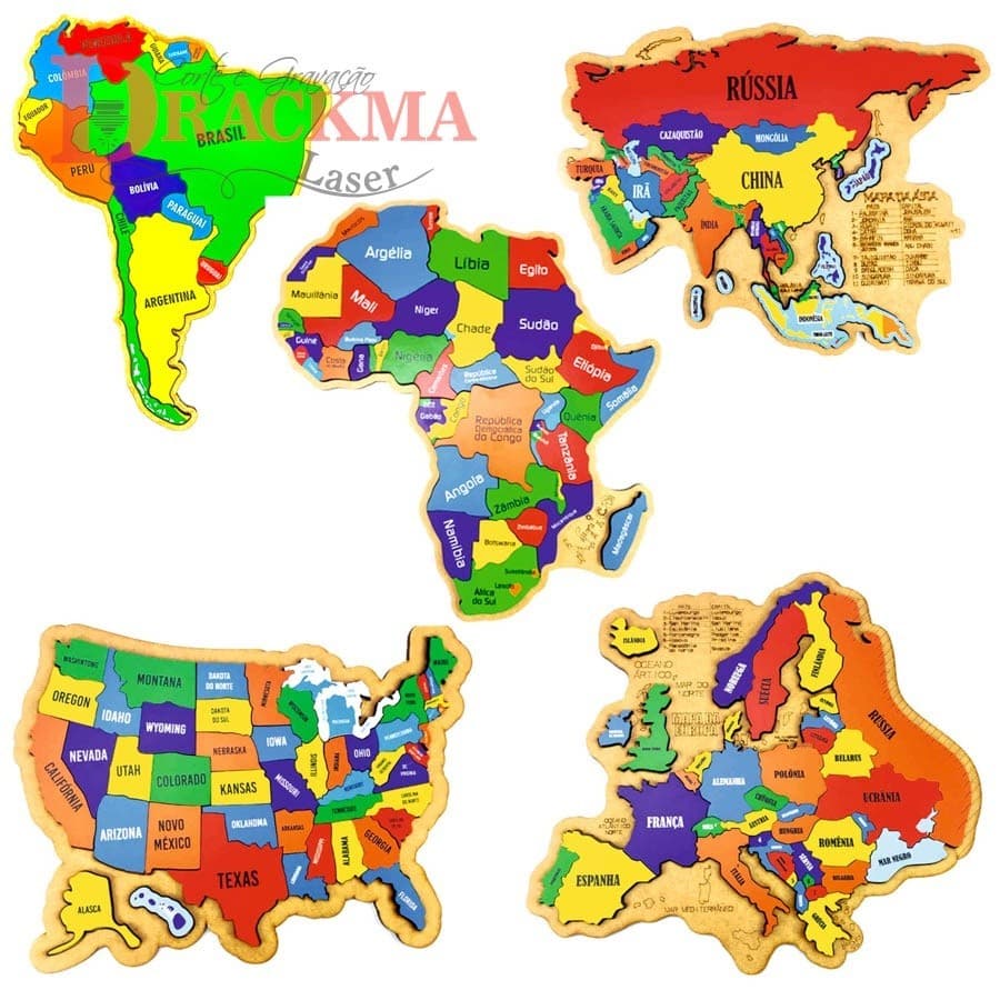 Quebra-Cabeça Mapa da África, Ásia, América do sul, Estados Unidos e Europa