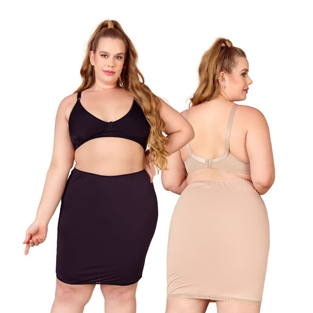 Kit 2 Anágua Saia Plus Size Feminina Segunda Pele Com Renda Na Barra