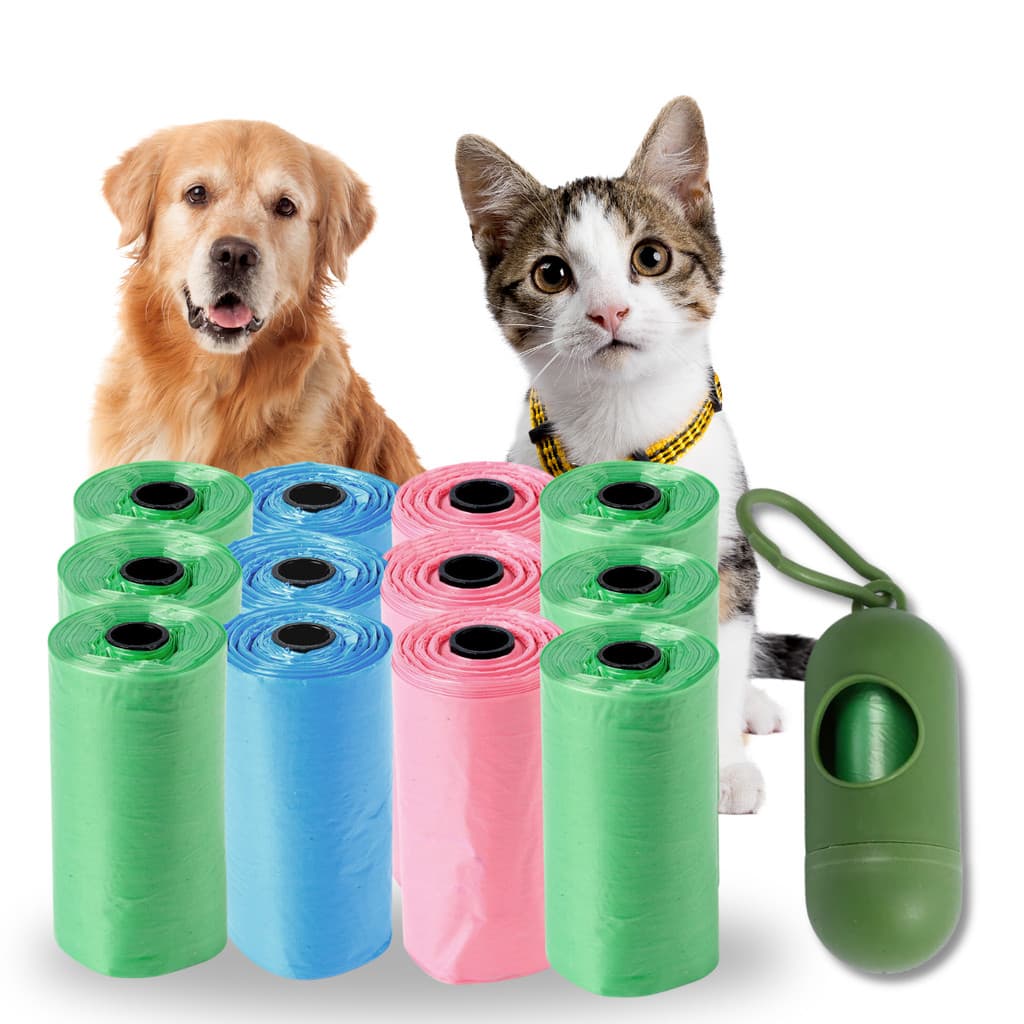 Kit Cata Caca 12 Rolos Refil Com Suporte Alça Para Coleira Cachorro Pet