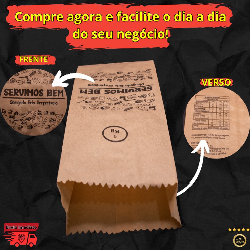 Saco para Pães - Tamanhos 1kg, 2kg, 3kg, 4kg, 5kg e 7,5kg - saco de pao