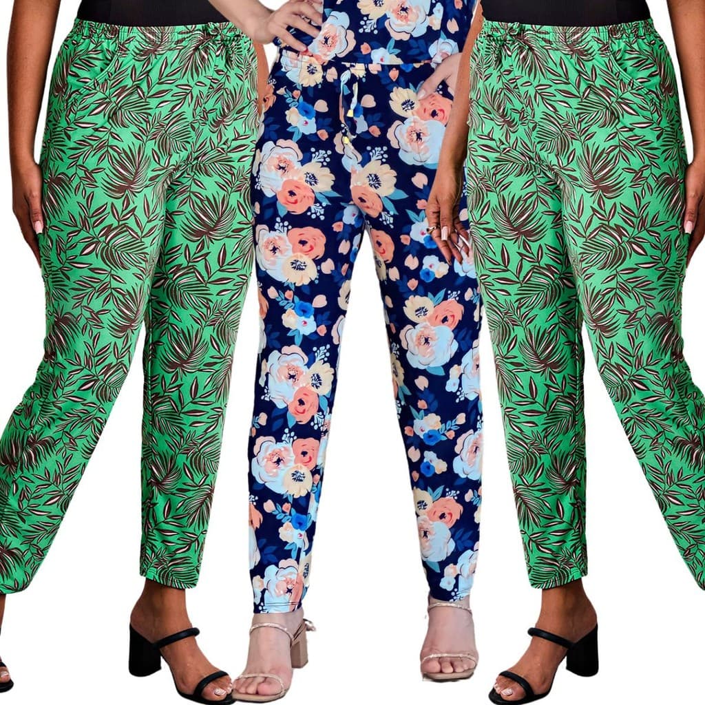 Kit 3 Calças Feminina Estampada Skinny Confortável Elástico Na Cintura