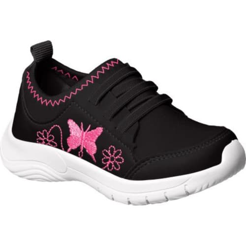 Tênis Infantil Menina Preto Rosa Calce Fácil Solado Antiderrapante  Design Moderno Ideal para Escola