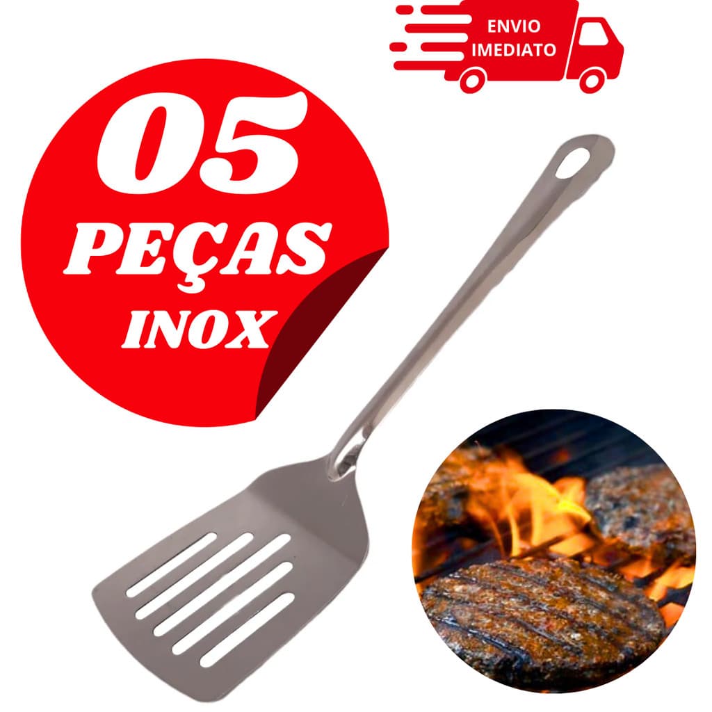 Kit om 5 Espatulas Vazadas de Inox para Lanches Praticidade e Durabilidade na Cozinha