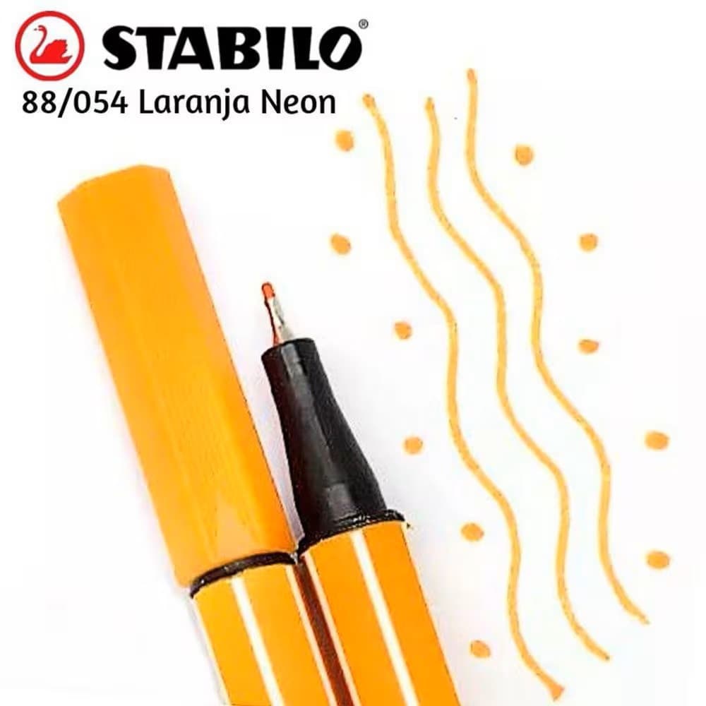 Caneta Stabilo Neon Amarela / Laranja Ponta Fina Hidrográfica - Point 88 0,4mm
