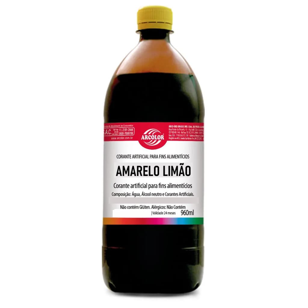 Corante Líquido Amarelo Limão 960ml Arcolor Alimentício