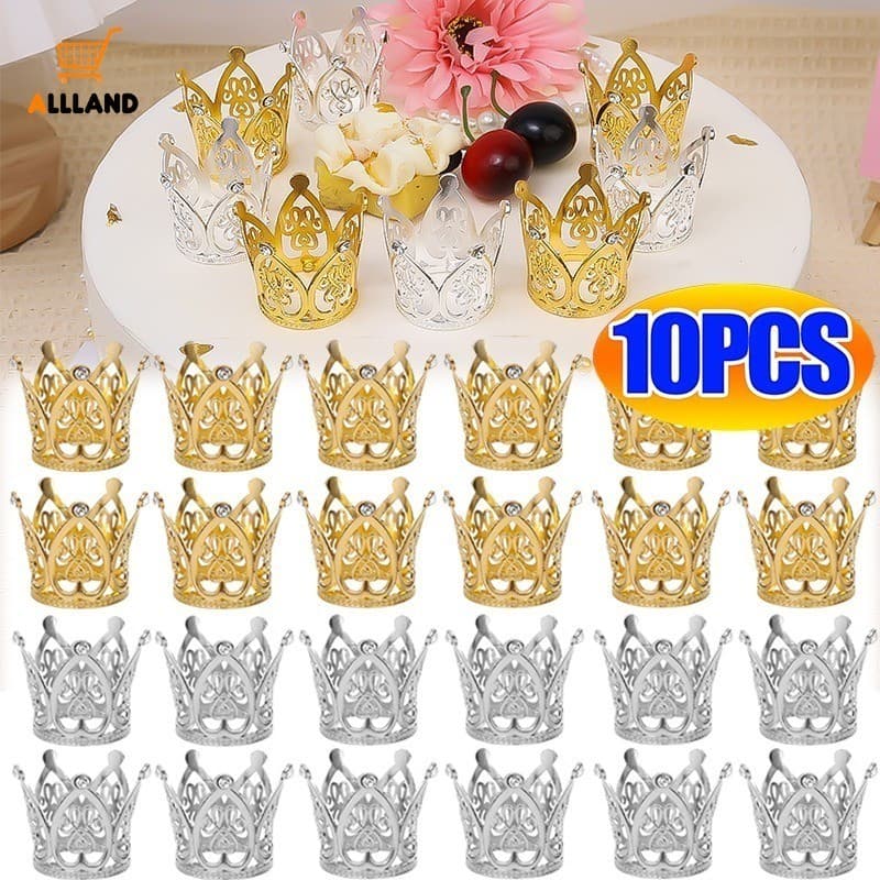 5/10Pcs Mini Crown Cake Topper Cupcakes Rhinestone Decoração De Bolo Coroa Festa De Aniversário Casamento Acessórios De Cabelo Headwear