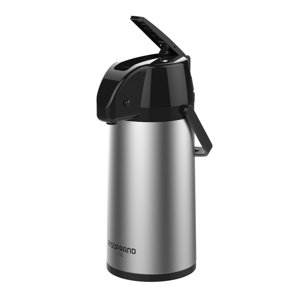 Garrafa Térmica Soprano Exclusiva Ampola De Vidro 1.9L Acabamento em Aço Inoxidável