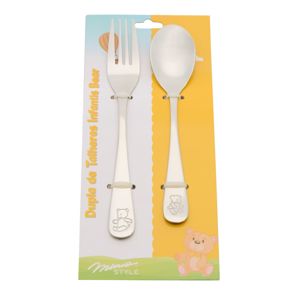 Conjunto Talher Refeição Infantil Bear Garfo e Colher Inox