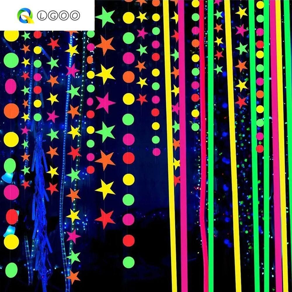 Banner Fluorescente De Pentagrama Redondo LGOO , Guirlanda Neon De Papel Retangular , 2m