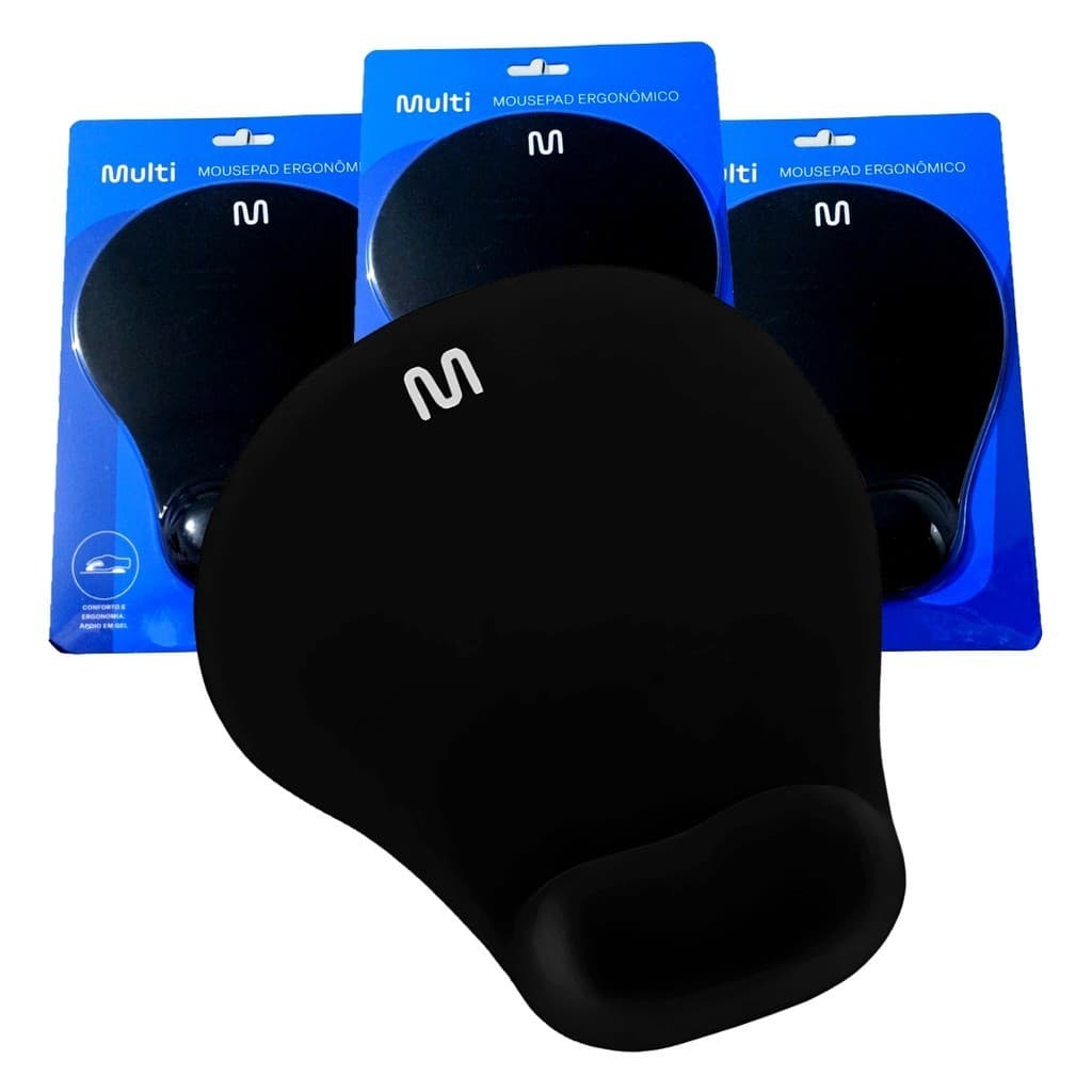 Kit 3 Mouse Pad Multilaser Ergonômico 20cm X 16,5cm Apoio Punho em Gel Ac021