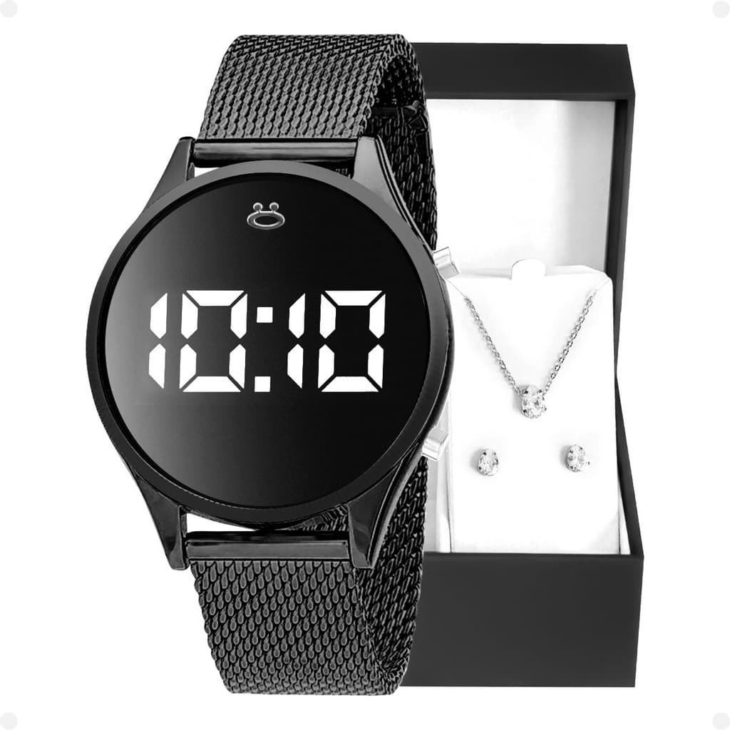 relogio feminino aço inox led + caixa + colar + brincos academia silicone moda led original Casual