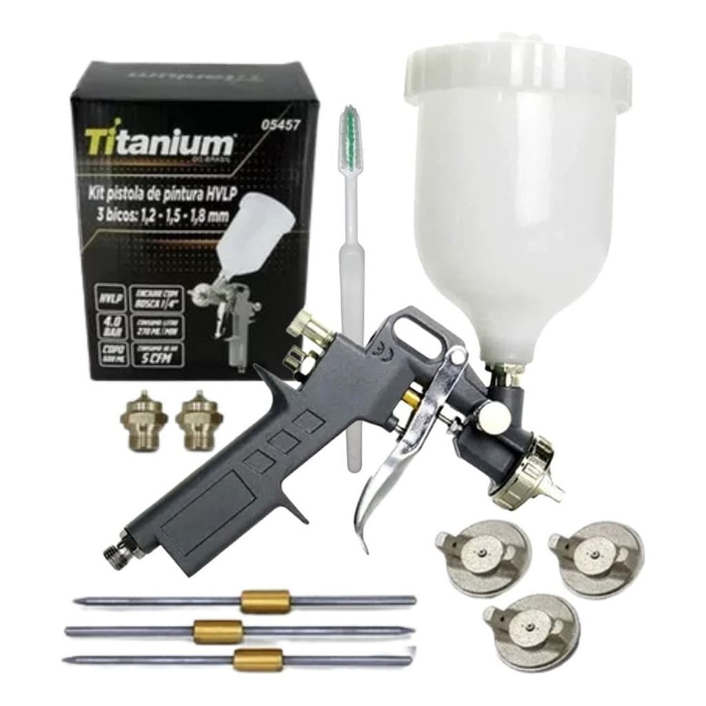 Pistola Pintura Gravidade 600ml 3 Bicos 1.2 1.5 1.8 Titanium