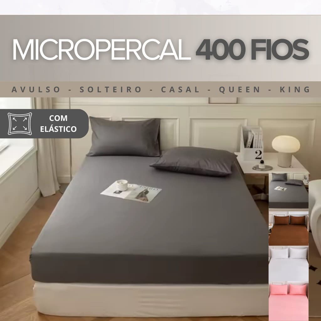 Lençol Micropercal Liso 400 Fios - Avulso - Solteiro / Casal / Queen / King - Antialérgico