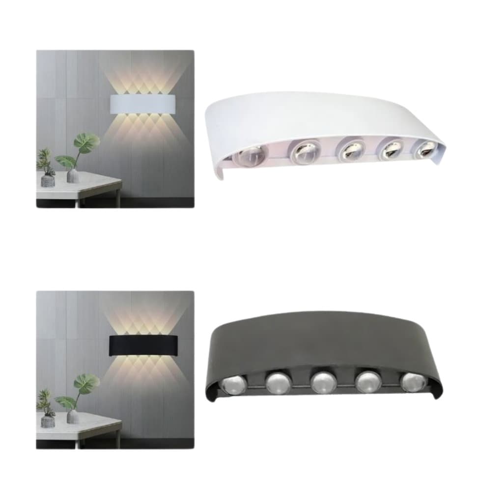 Arandela 10 Leds Luminaria Meia Lua 10w cor Preto Bivolt Resistente a Agua Led Branco Quente 3000k