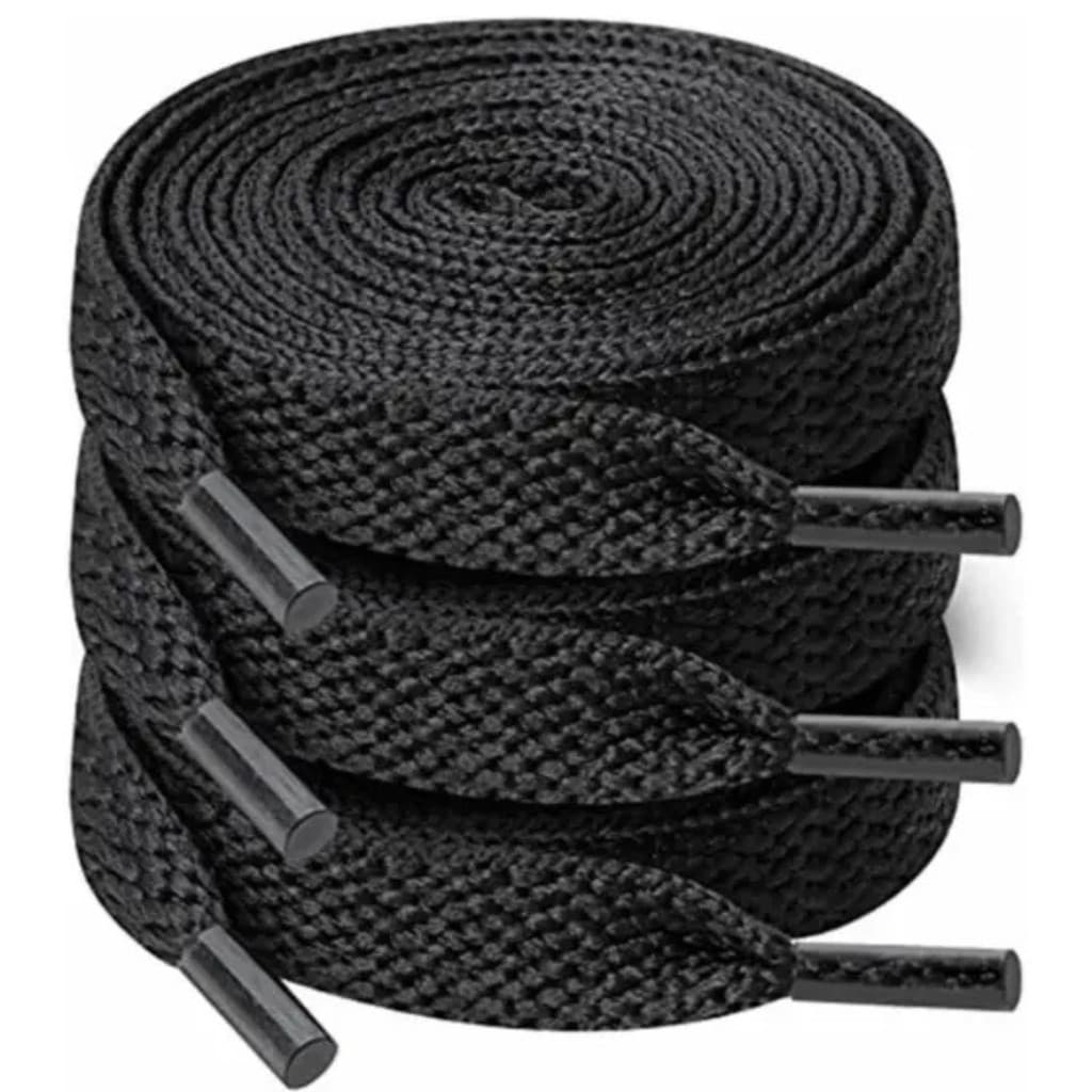 Kit 2 Pares Cadarços Para Tênis Preto Branco – Plano Achatado Resistente e Estiloso 120cm