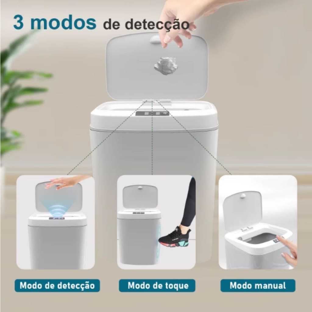 Lixeira Automática Inteligente 15l Sensor Cozinha Banheiro