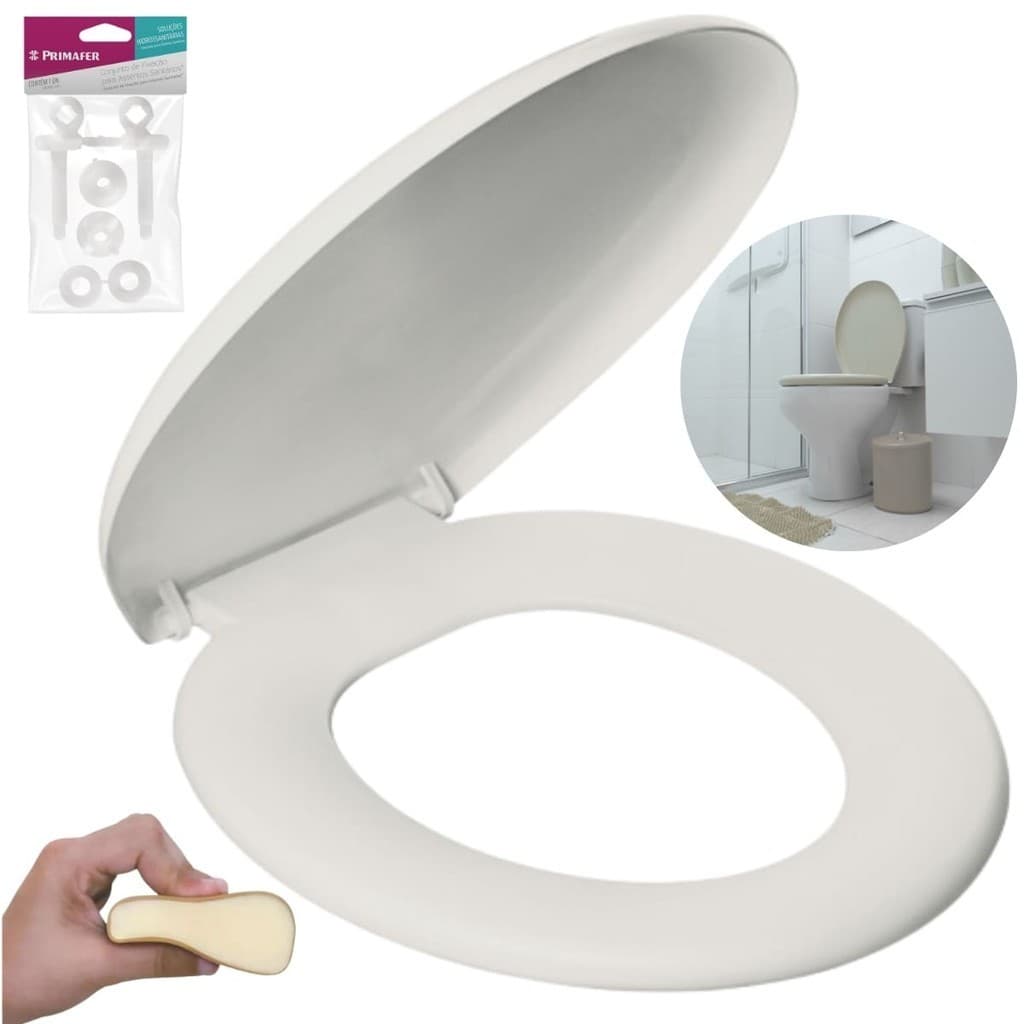 Assento Tampa Vaso Sanitário Oval Almofadado + Jogo de Parafusos de Fixação para Assento Sanitário