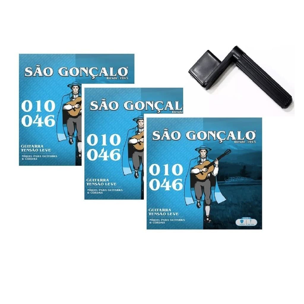 KIT MANIVELA + 3 JOGOS DE CORDA COMPLETO ENCORDOAMENTO GUITARRA SÃO GONÇALO TENSÃO LEVE 010 NÍQUEL COM BOLINHA