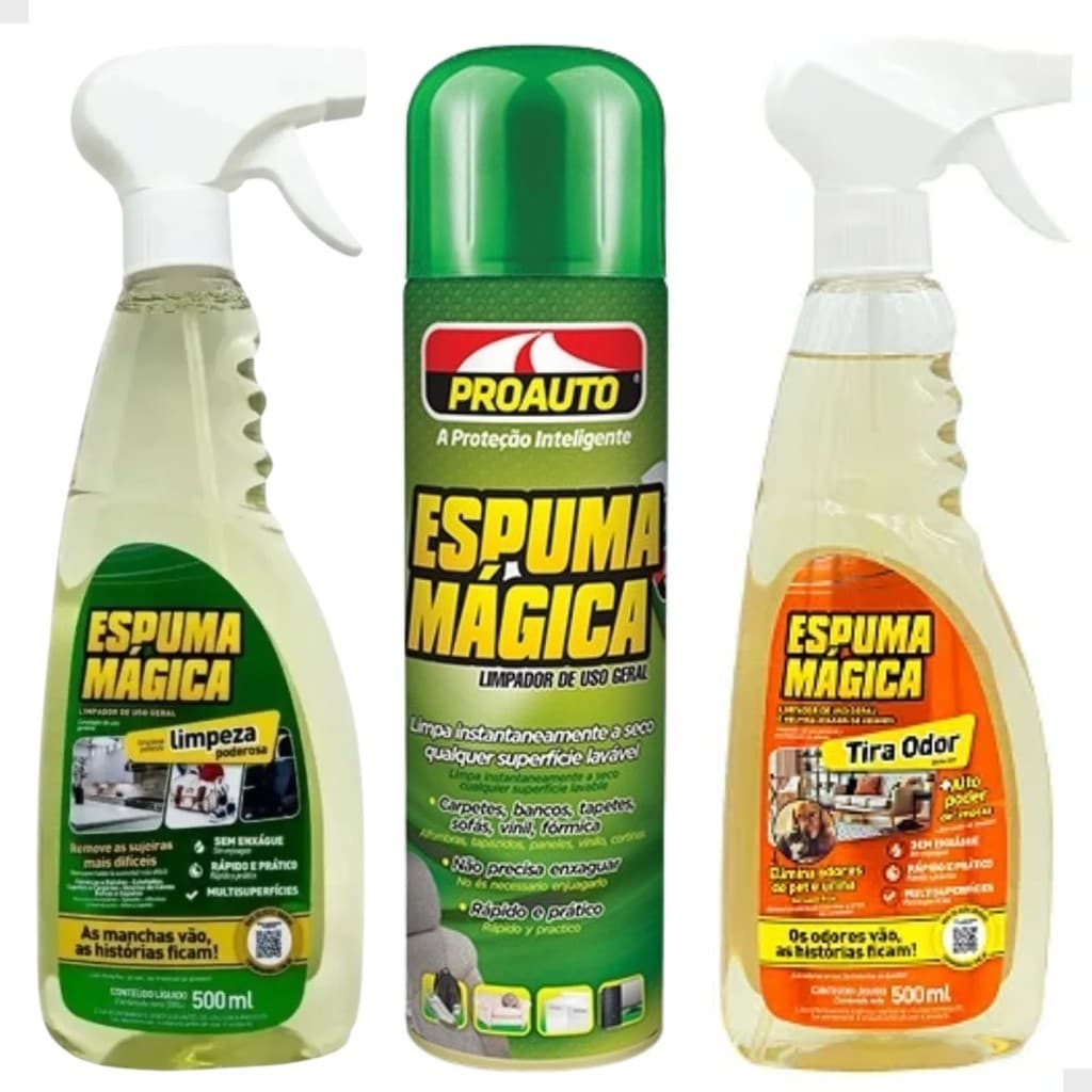 Kit Limpeza Espuma Magica para Carro e Sofá Tira Odor Mancha