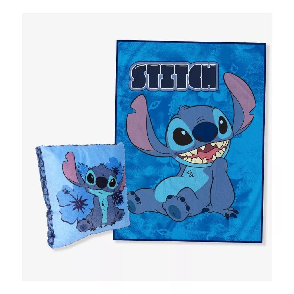 Kit manta Stitch Almofada + Cobertor Manta Stitch Personagem Original Licenciado