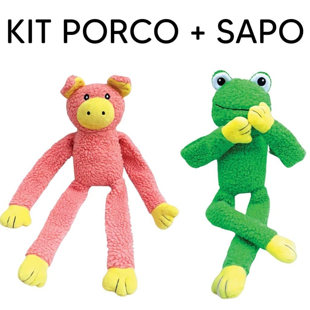 Kit 2 Brinquedo de Cachorro Pelúcia Pet Sapo Porco Grande Bichinho Mordedor com Apito Som