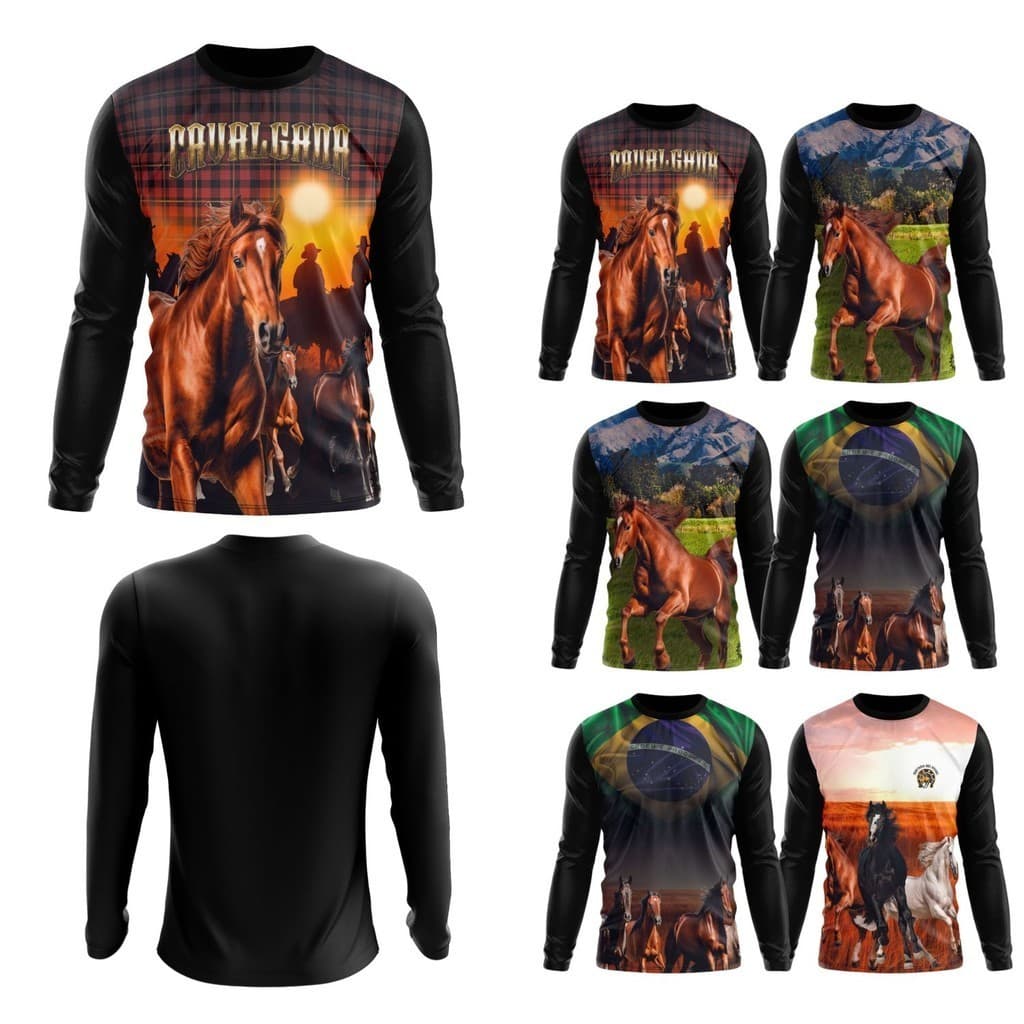 KIT 2 Camisa Camiseta Unissex UV Estampa Cavalgada Muladeiros Cavalos