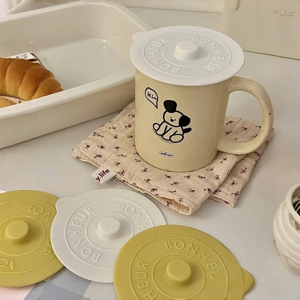 [Apenas tampa, produtos sem proibidos] Tampa de copo de Silicone estilo coreano bonito tampa de copo de cerâmica redonda