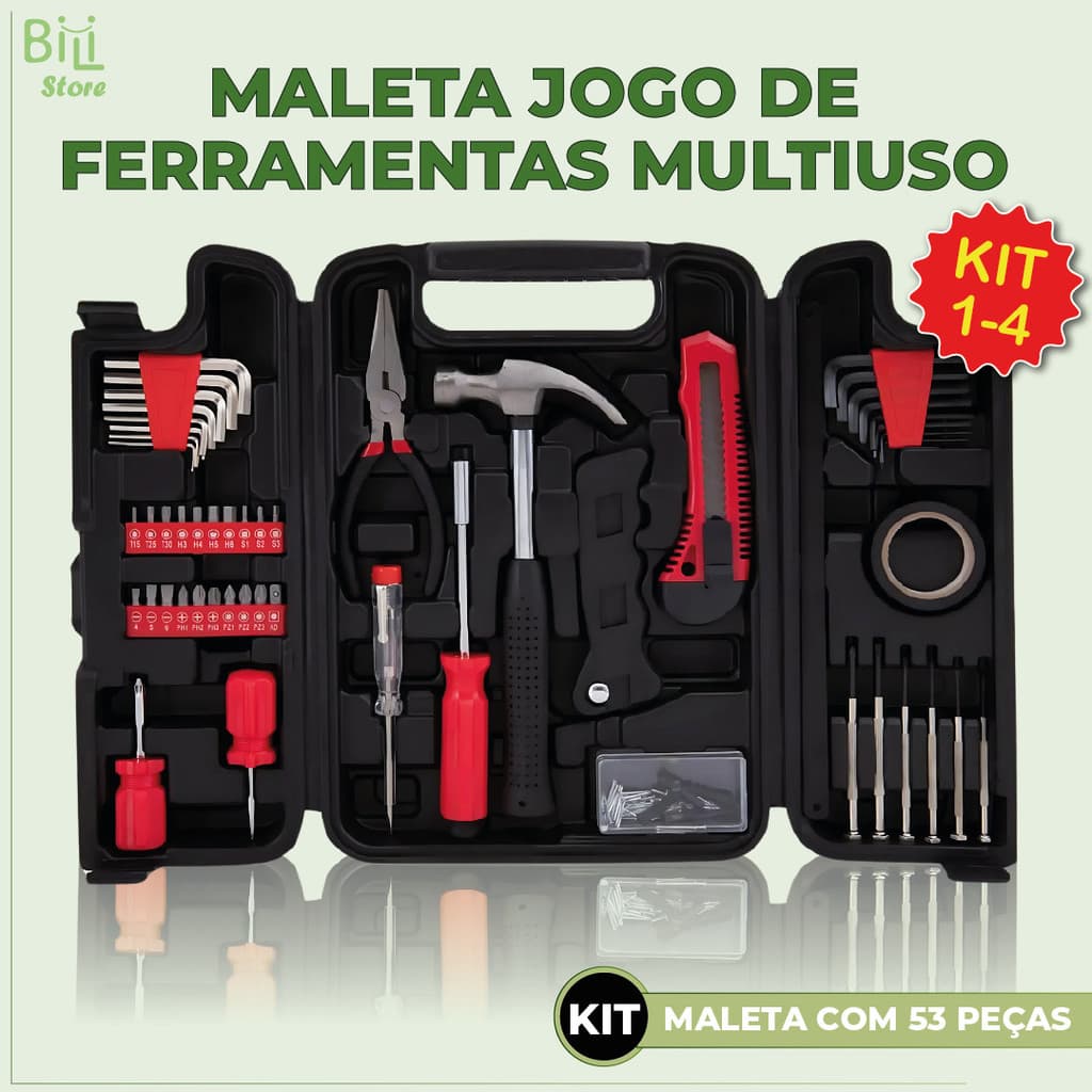 Jogo Kit de Ferramentas 53 Peças Maleta Serviços Gerais Multiuso Com Maleta Healer