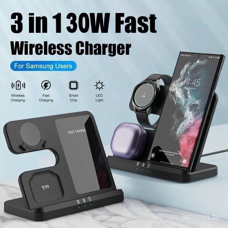 Carregador Sem Fio 3 Em 1 Para samsung dock & stand s23 ultra s23 Estação De Carregamento Rápido Cabo galaxy buds2 pro