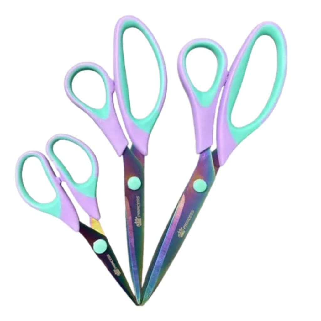 Kit Tesoura Titânio Princess Corte Costura Laceiras Artesanato Profissional Não Perde Corte