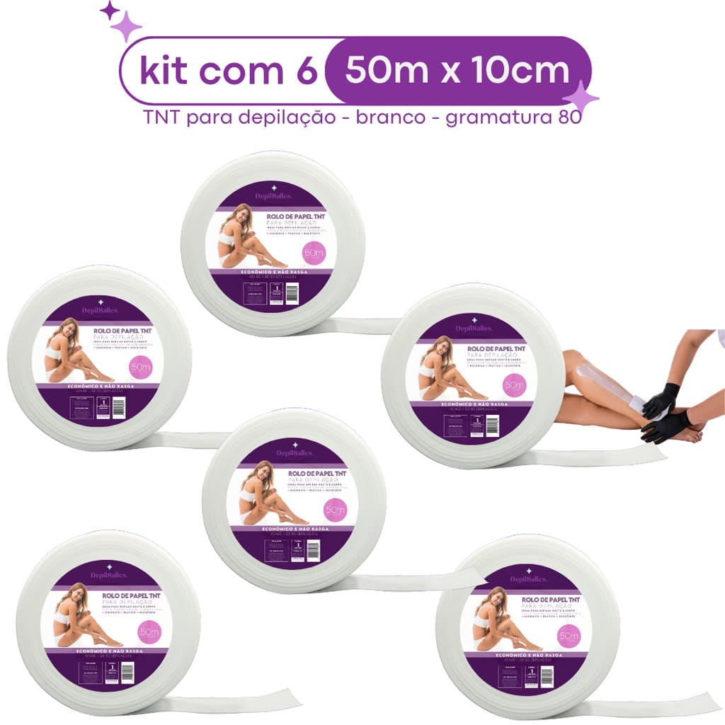 Kit 6 Rolo Papel TNT para Depilação 80gr DepilSalles - 50m X 10cm