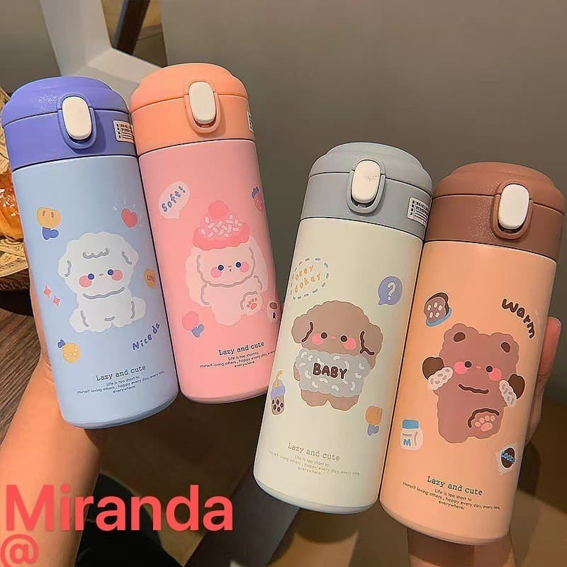 Garrafa /copo térmica Com Canudo 380/500ml aço inox infantil com desenhos animados--1425