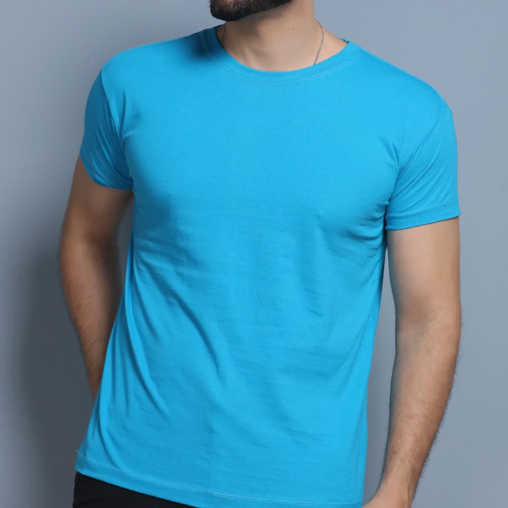 Camiseta Camisa Masculina Básica Algodão  Azul Para Uniforme e Dia Dia.