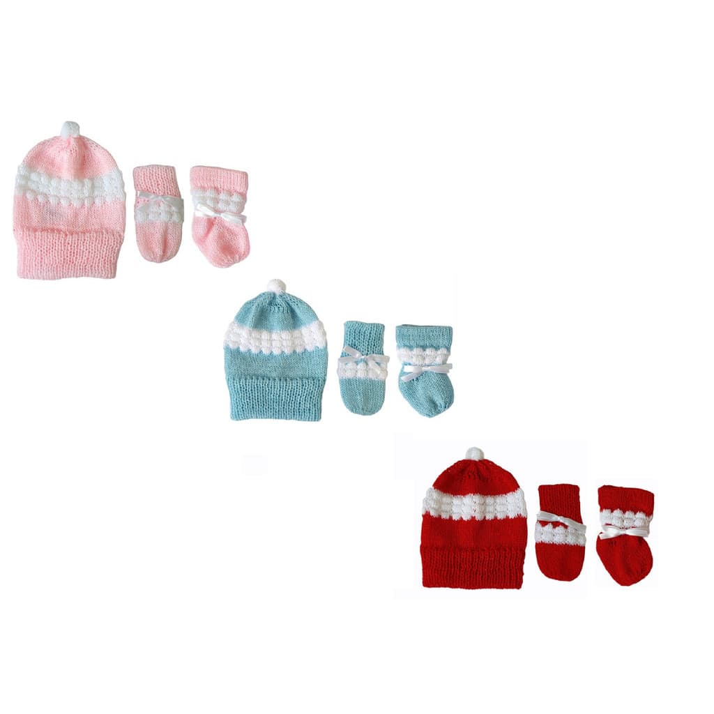 Kit Luva Luvinha Sapatinho Touca Lã Bebê Rescém Nascido Tricot Tricô 3 pçs