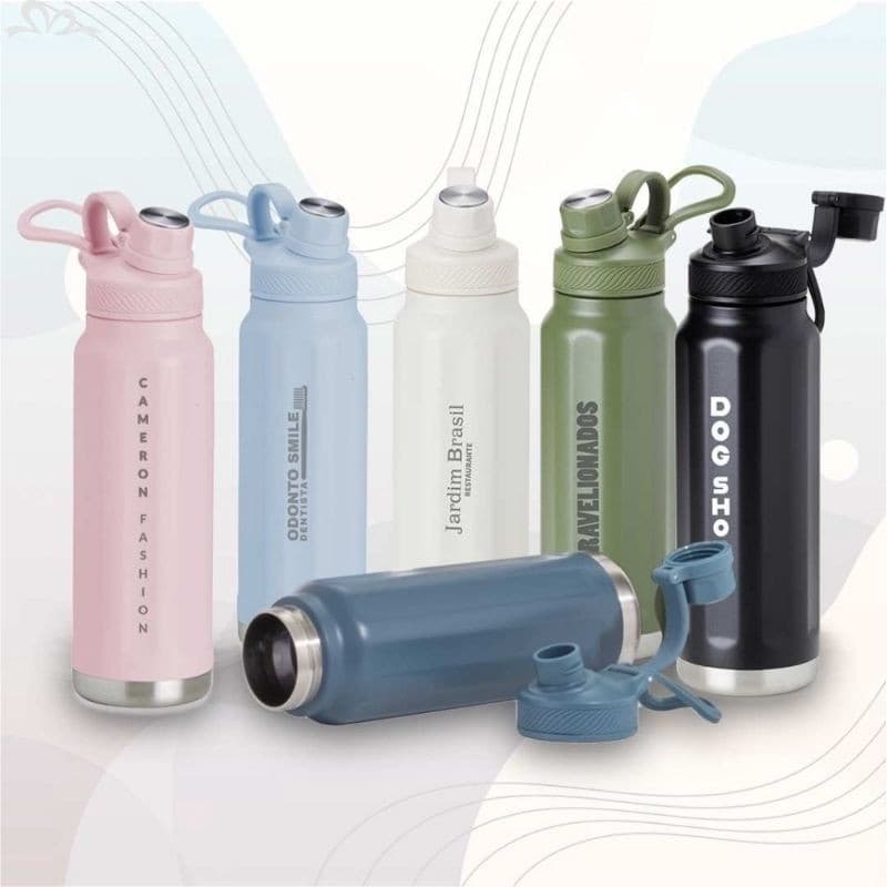 Garrafa Térmica Inox 950ML com Alça personalizada com Nome e Logo