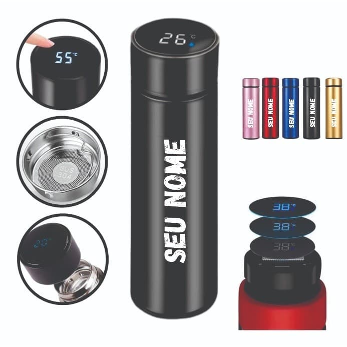 Garrafa Térmica Inox Inteligente Personalizada com Medidor de Temperatura 400ML
