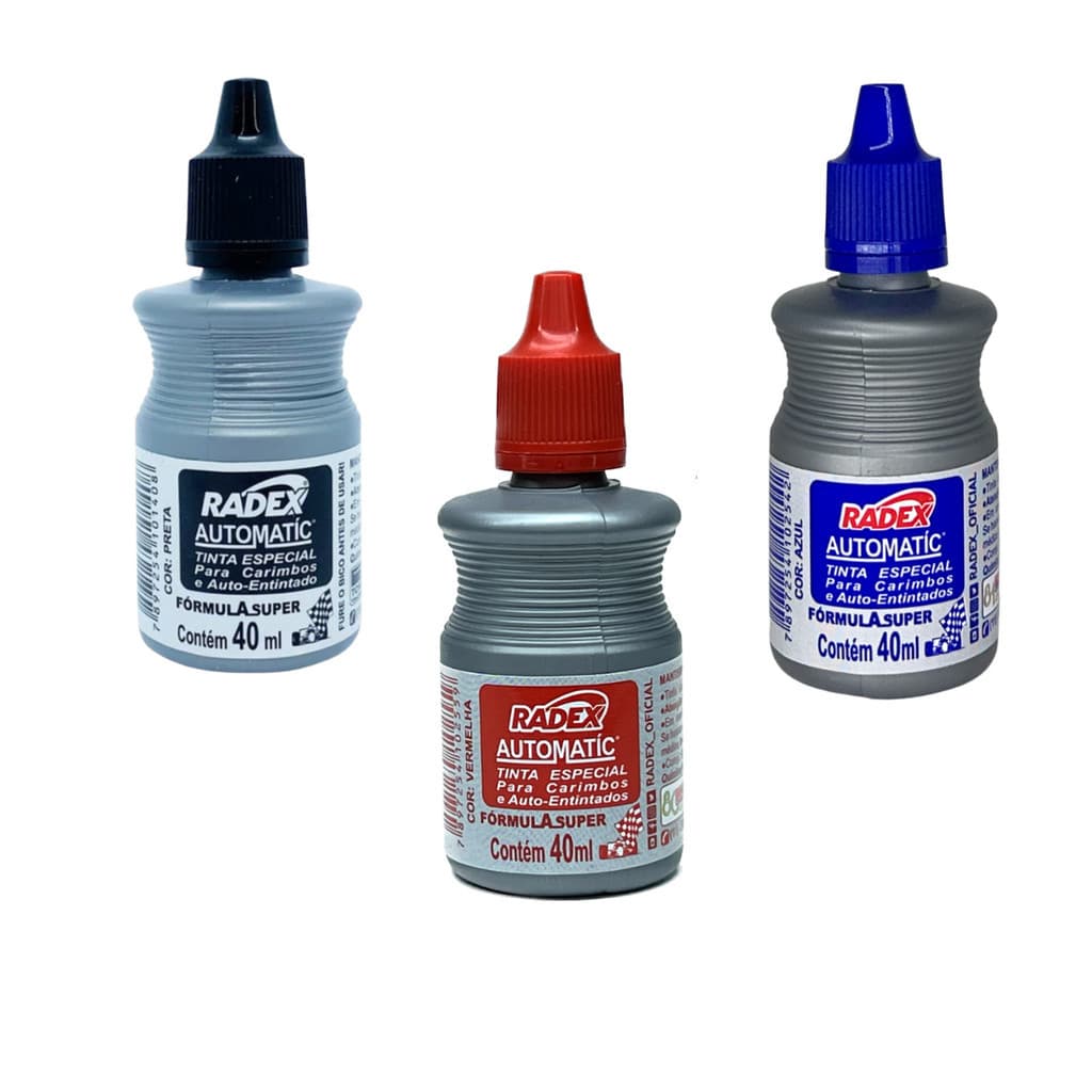 Kit 3 Tintas Refil Para Carimbo Automático Vermelho Preto Azul