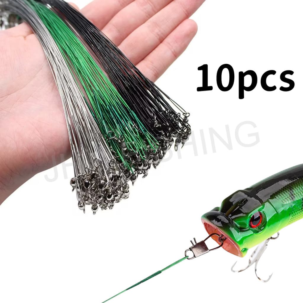 【 10cm ~ 30cm 】 10pcs Líder De Fio De Aço Anti-Mordida Com Acessório Giratório De Pesca