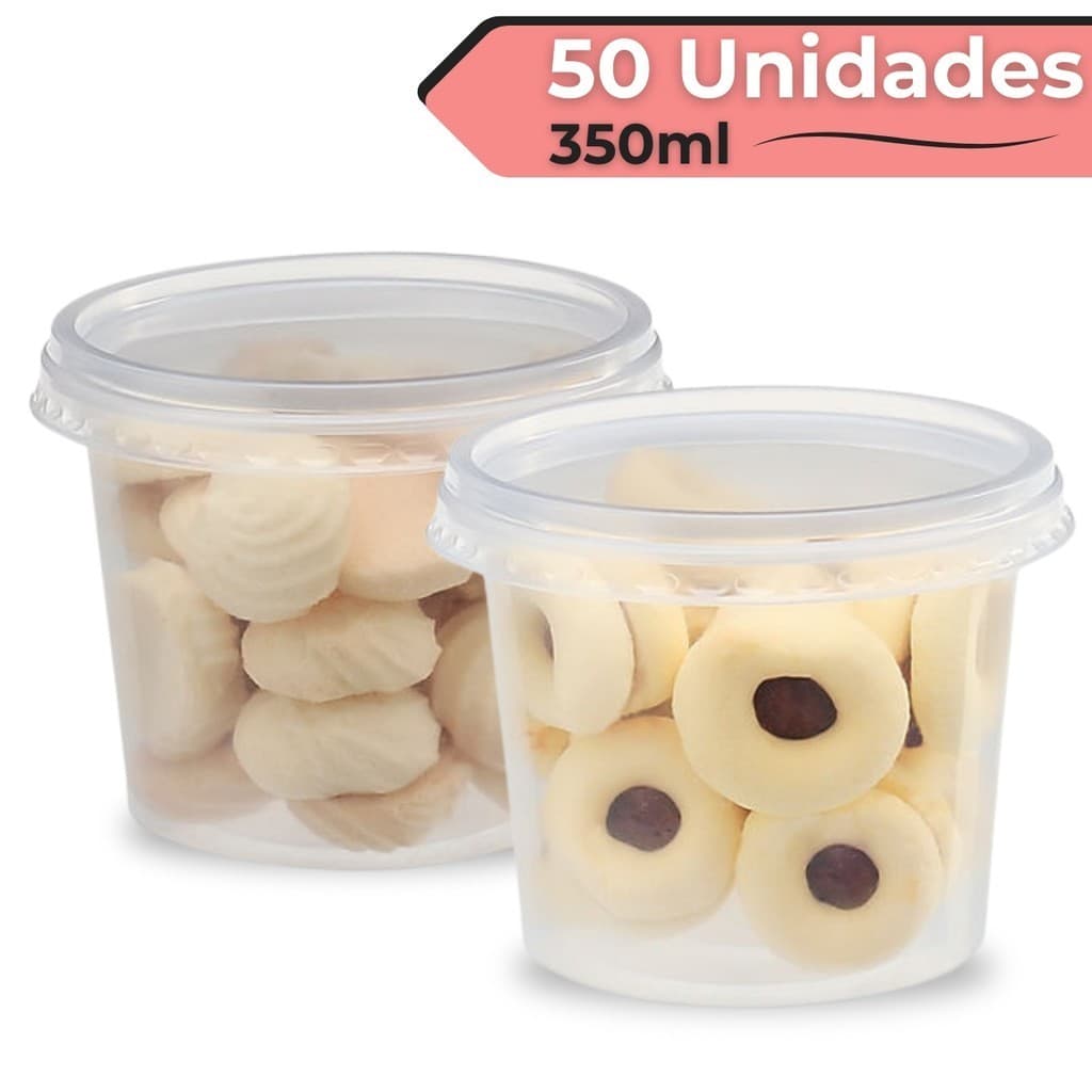 50 Embalagens Descartaveis de Plástico 350ml Bolo No Pote Salada de Frutas Bolachas - BP Potes