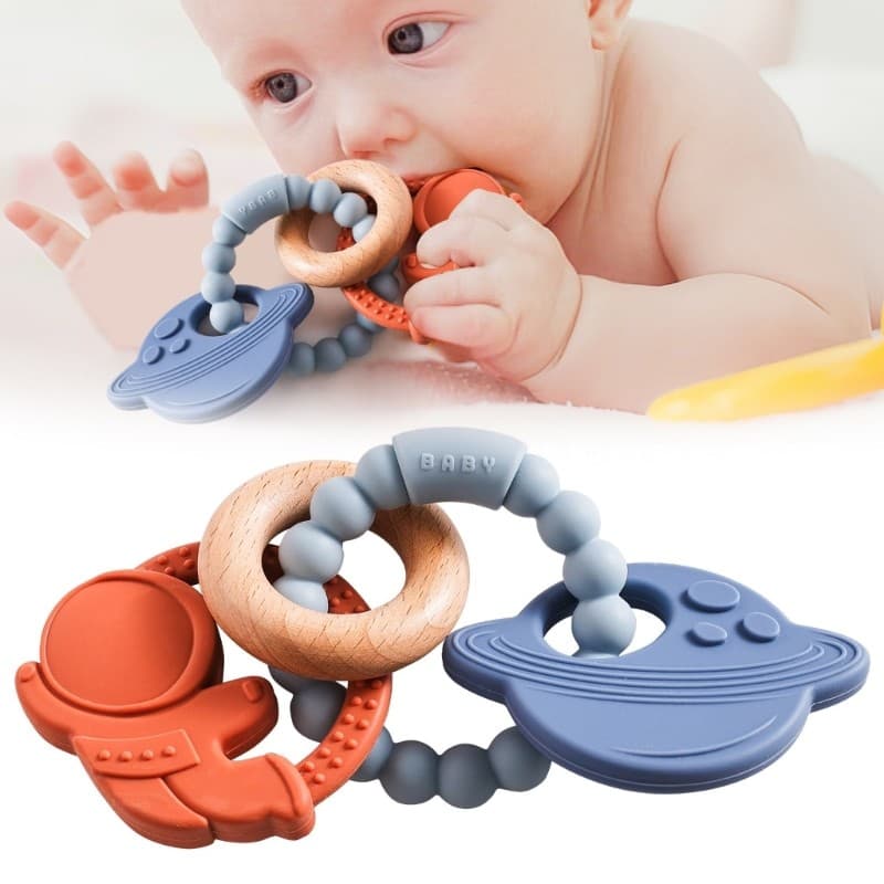 Pulseira De Dentição De Silicone BO Para Bebês De 3 Meses , Design Macio E Flexível , Fácil De Segurar Limpar , Brinqued