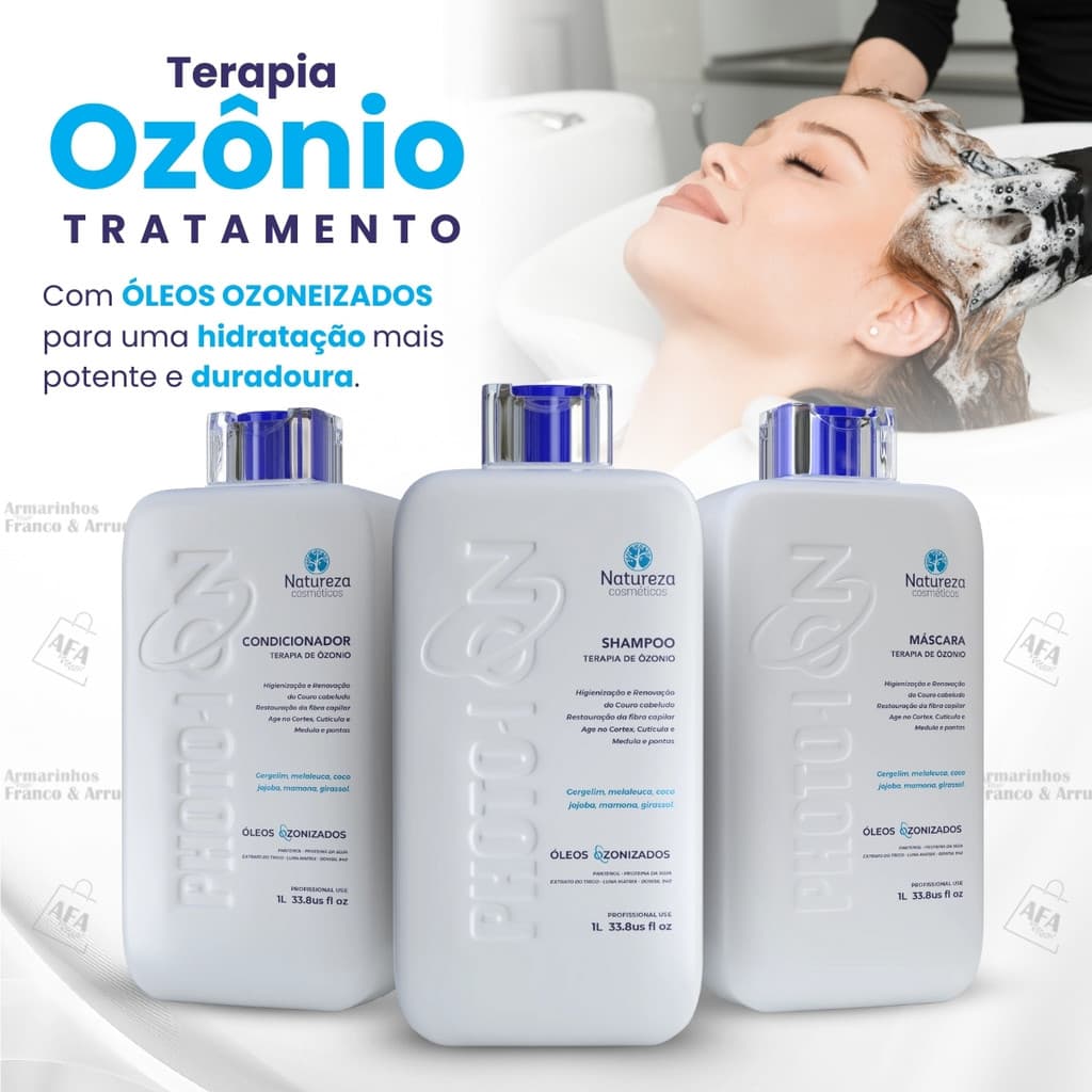 KIT PHOTO-ION Natureza 1L - Terapia Capilar de Ozônio de Uso Profissional (Shamp, Cond e Másc)