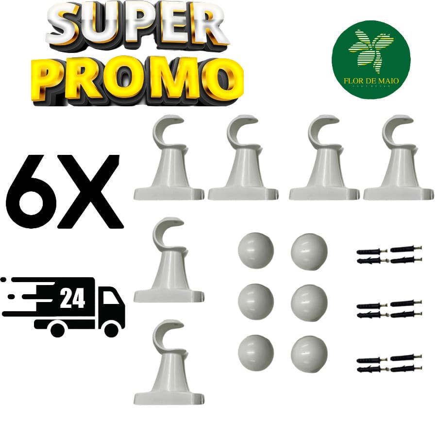 Kit de Suporte Reforçado para varão 28mm de cortina 6 unidades em plástico várias cores