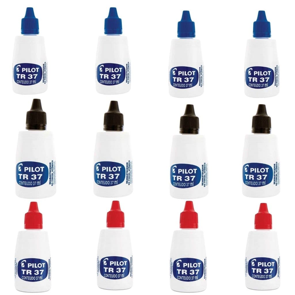 12 TINTAS REABASTECEDOR  AZUL PRETA VERMELHA PILOT 37ML PARA PINCEL ATOMICO PERMANENTE MULTIUSO