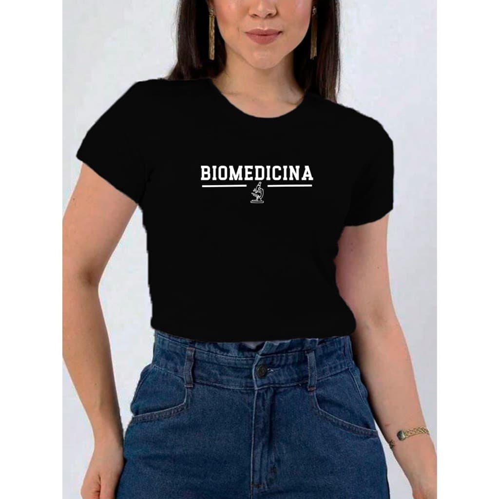 Camiseta Feminina Estampada Faculdade Biomedicina com logo College 100% Algodão